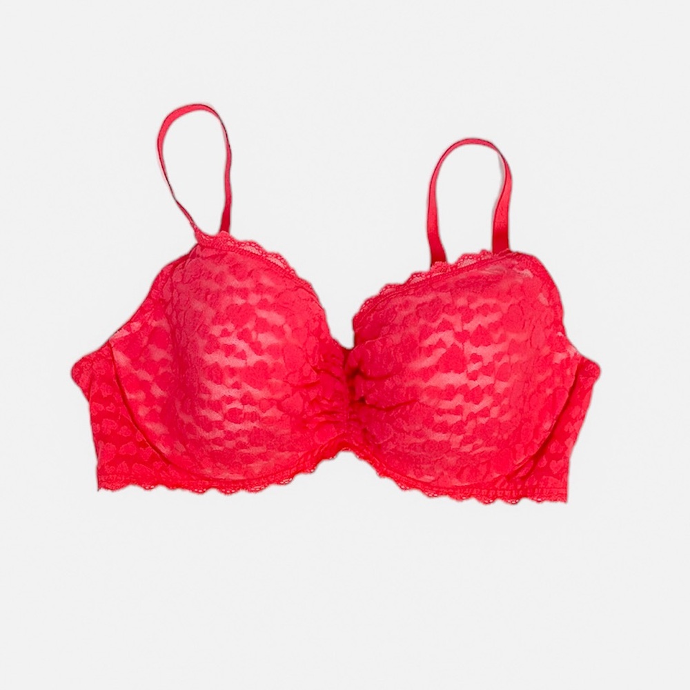 Victoria’s Secret Lightly Lined Demi Bra 38D Hot Pink Mesh Hearts Molded Sexy